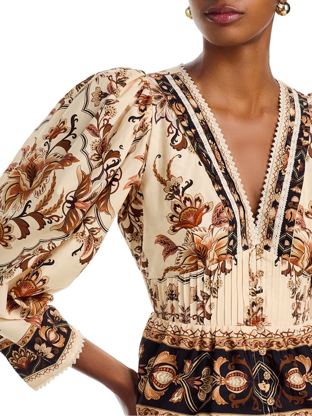 FARM Rio Cream Floral Peplum Blouse with Black & Brown Trim - Picture 4 of 10